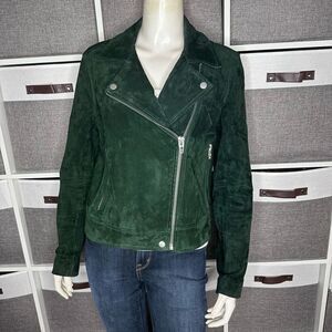 BLANK NYC Next Level Evergreen Emerald Green Suede Leather Moto Zip Jacket Size